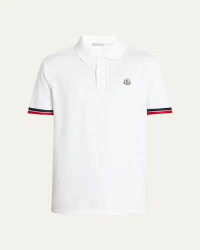 MONCLER MEN'S STRIPED-TRIM PIQUE POLO SHIRT