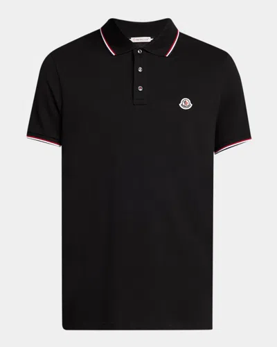 Moncler Men's Striped-trim Polo Shirt In Black