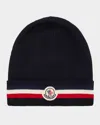 Moncler Logo Virgin Wool Beanie In Navy