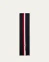 Moncler Logo Patch Stripe Virgin Wool Fringe Scarf In Black