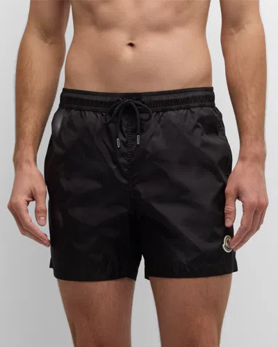 Moncler Logo Patch Detail Elastic Waist Swim Shorts In Black