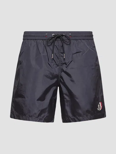 Moncler Logo-patch Drawstring Swim Shorts In Blue