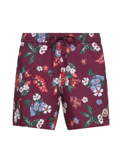 Moncler Men's Swim Trunks In Burgundy