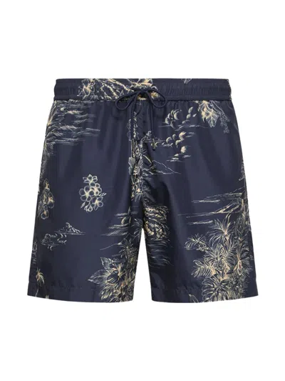 Moncler Floral Print Swim Shorts In Blue