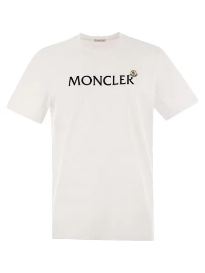 Moncler Men T-shirt With Flocked Cotton Logo In White