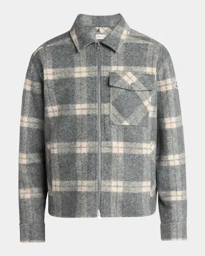 MONCLER MEN'S TARTAN FULL-ZIP SHIRT JACKET