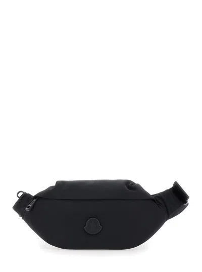 Moncler Men's Tech Fabric Fanny Pack With Logo Patch, Adjustable Strap, 16x11x1 Cm In Black