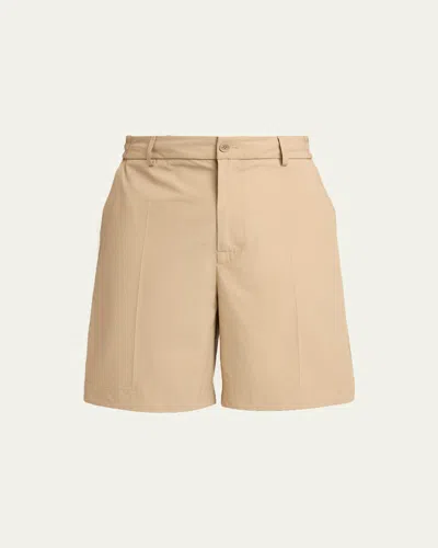 Moncler Seersucker Logo-patch Shorts In Neutral