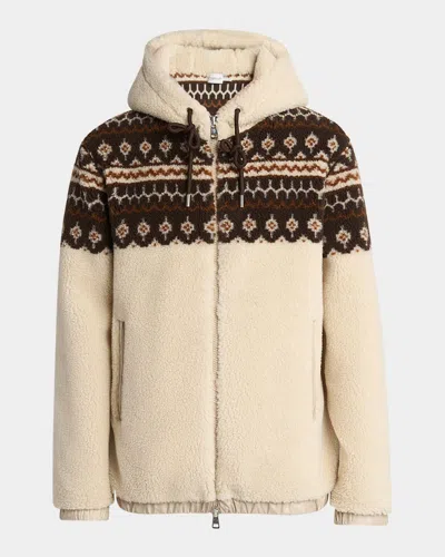 Moncler Men's Teddy Boucle Hooded Full-zip Jacket In Neutral