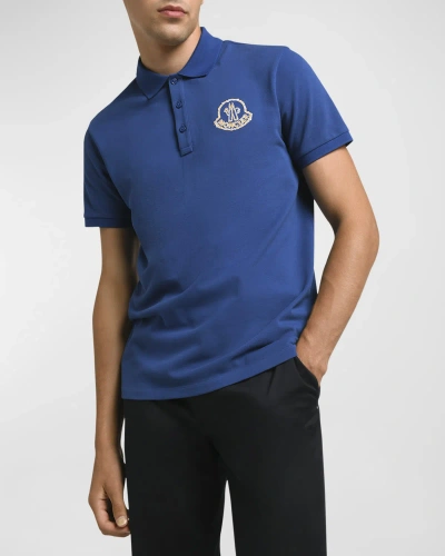 Moncler Men's Textured Logo Polo Shirt In Blue