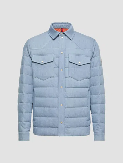 Moncler Tiriol Denim Down Shirt Jacket In Blue