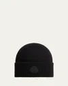 Moncler Wool Logo Patch Beanie In Black