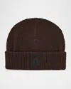 Moncler Logo Carded Wool Beanie In Brown