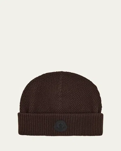 MONCLER MEN'S TONAL WOOL LOGO BEANIE