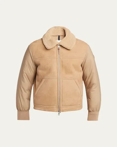 MONCLER MEN'S TONNAY LEATHER AND DOWN QUILTED JACKET