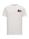 Moncler Cotton T-shirt With Embroidered Tricolour Logo In Neutral