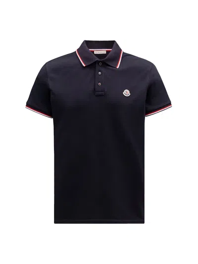 Moncler Men Tricolor-trimmed Cotton Piquet Polo Shirt Navy In Blue