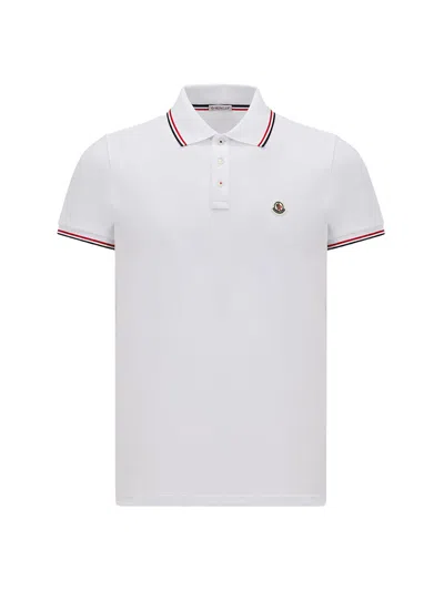 Moncler Men Tricolor-trimmed Cotton Piquet Polo Shirt O.white