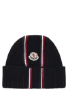 Moncler Blue Tricolor Wool Beanie In Black