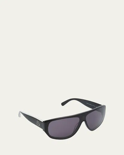 Moncler Men's Tronn Acetate Shield Sunglasses In Black Smoke