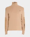 Moncler Wool Blend Pieced Turtleneck Sweater In Khaki