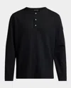 Moncler Men's Waffle Knit Long-sleeve Henley T-shirt In Black