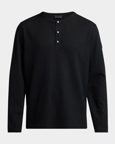 Moncler Men's Waffle Knit Long-sleeve Henley T-shirt In Black