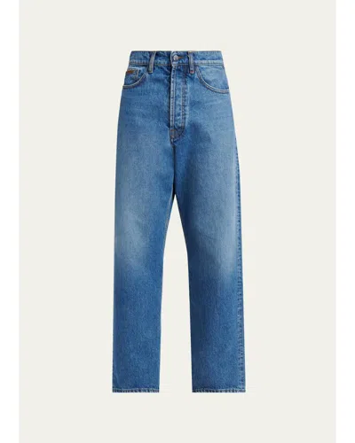 Moncler Men's Washed Cotton Jeans In Blue