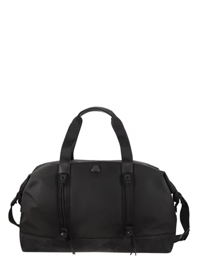 MONCLER MEN'S WATER-REPELLENT TECH DUFFLE BAG WITH LEATHER TRIM