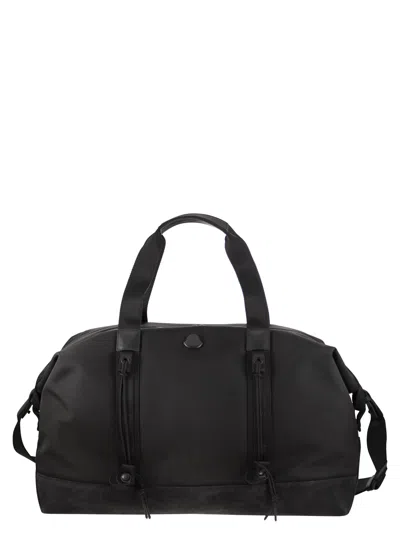 Moncler Men Water-repellent Tech Duffle Bag With Leather Trim In Black