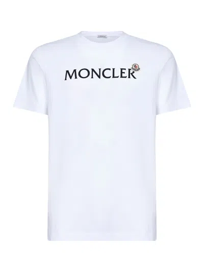 Moncler Men White Cotton Flocked Logo T-shirt