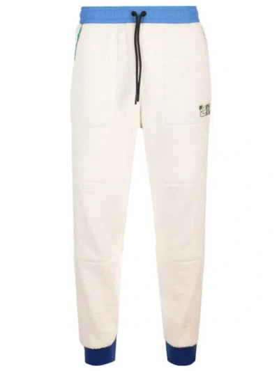 Moncler Men's White Fleece Track Pants With Logo Patches