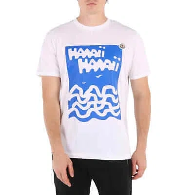 Pre-owned Moncler Men's White Hawaii Motif Cotton T-shirt, Size X-large