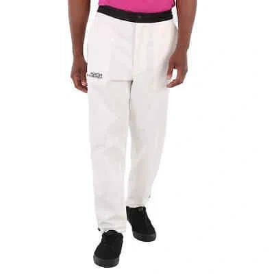 Pre-owned Moncler Men's White Logo Embroidered Cotton Tapered Trousers