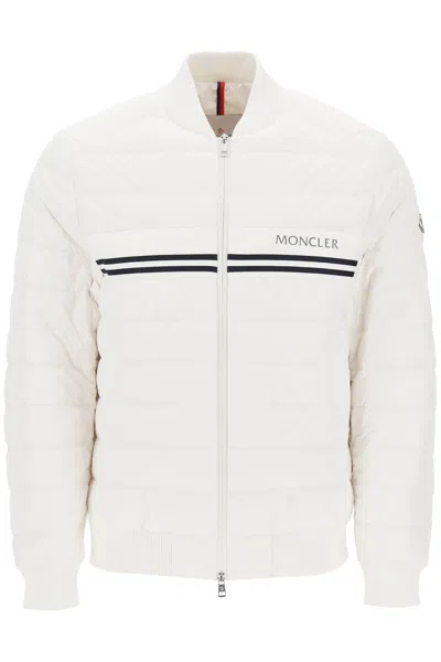 Moncler Men's White Short Bomber-style Down Jacket For Ss24
