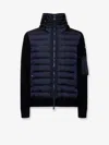 Moncler Men Woll Blend Cardigan With Padded Inserts In Blue