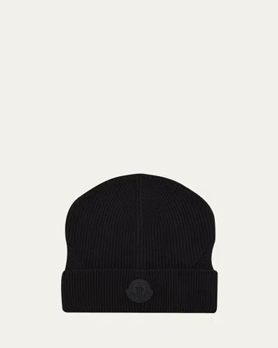 Moncler Men's Wool Beanie With Tonal Logo In Burgundy