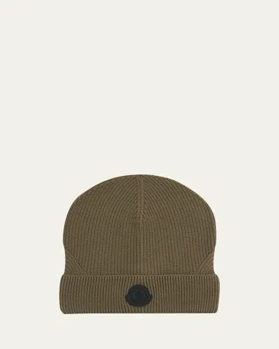 Moncler Men's Wool Beanie With Tonal Logo In Green