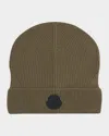 Moncler Men's Wool Beanie With Tonal Logo In Green