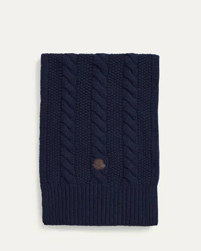 Moncler Men's Wool-cashmere Chunky Cable Scarf In Blue
