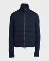 Moncler Men Padded Wool Blend And Nylon Tricot Cardigan In Blue