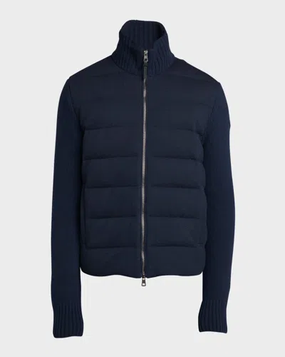 Moncler Men's Wool-cashmere Padded Cardigan In Dark Blue