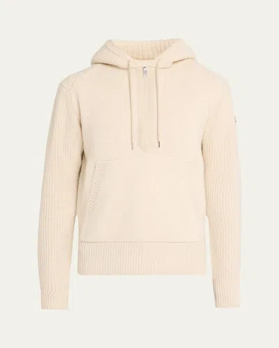 Moncler Men's Wool-cashmere Quarter Zip Hoodie In Stone