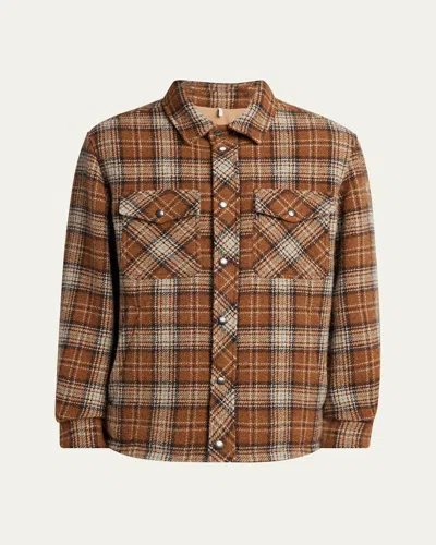 Moncler Men's Wool Check Snap-front Shirt In Brown