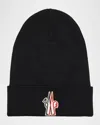 Moncler Men's Wool Logo-patch Beanie In Black