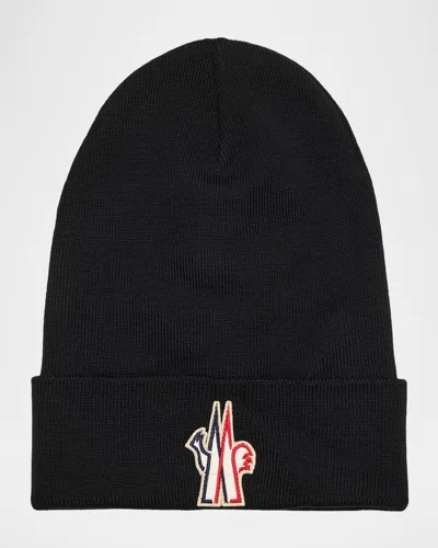 Moncler Men's Wool Logo-patch Beanie In Black