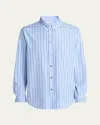 Moncler Logo Patch Stripe Cotton Poplin Button-down Shirt In Blue