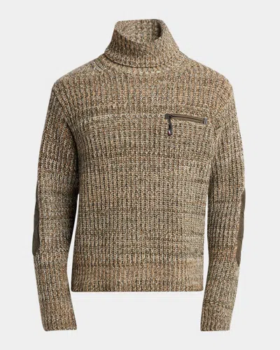 Moncler Men's Wool Rib Elbow-patch Turtleneck Sweater In Brown