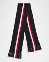 Moncler Logo Patch Stripe Virgin Wool Fringe Scarf In Brown