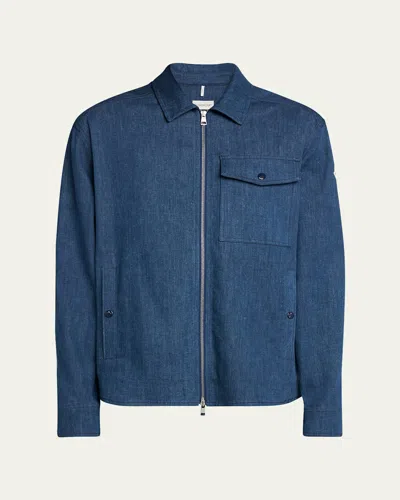 MONCLER MEN'S ZIP-FRONT DENIM OVERSHIRT